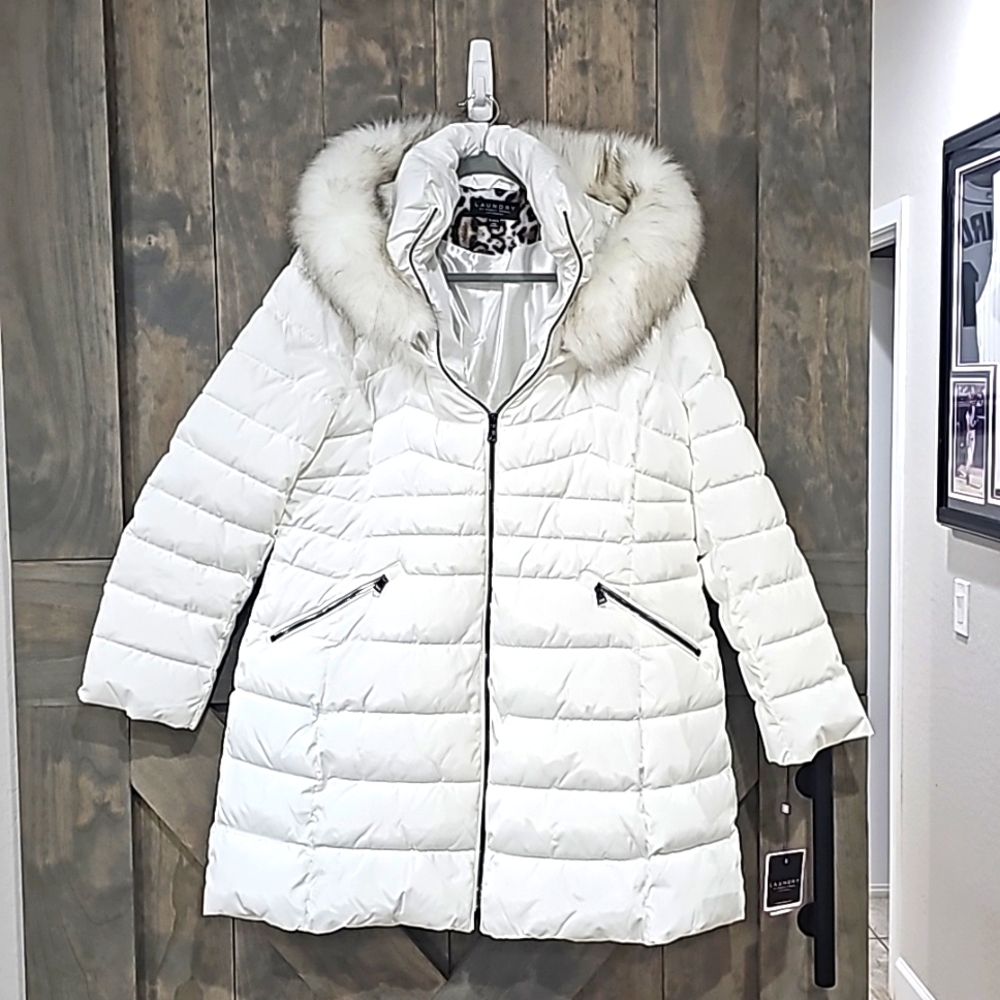 White faux fur down jacket